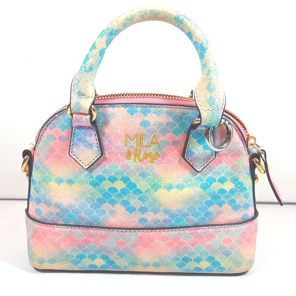 Mila & Rose Mini Satchel Purse Pastel Rainbow Mermaid Scale Glitter Crossbody